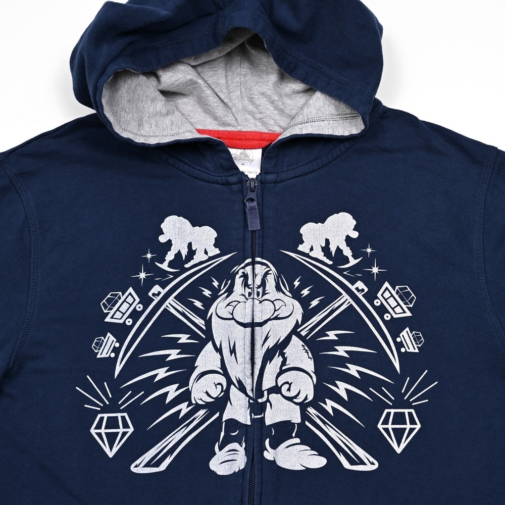 Disney Grumpy Mens Full Zip Medium Hoodie‎ Blue Pockets Seven Dwarfs Snow White